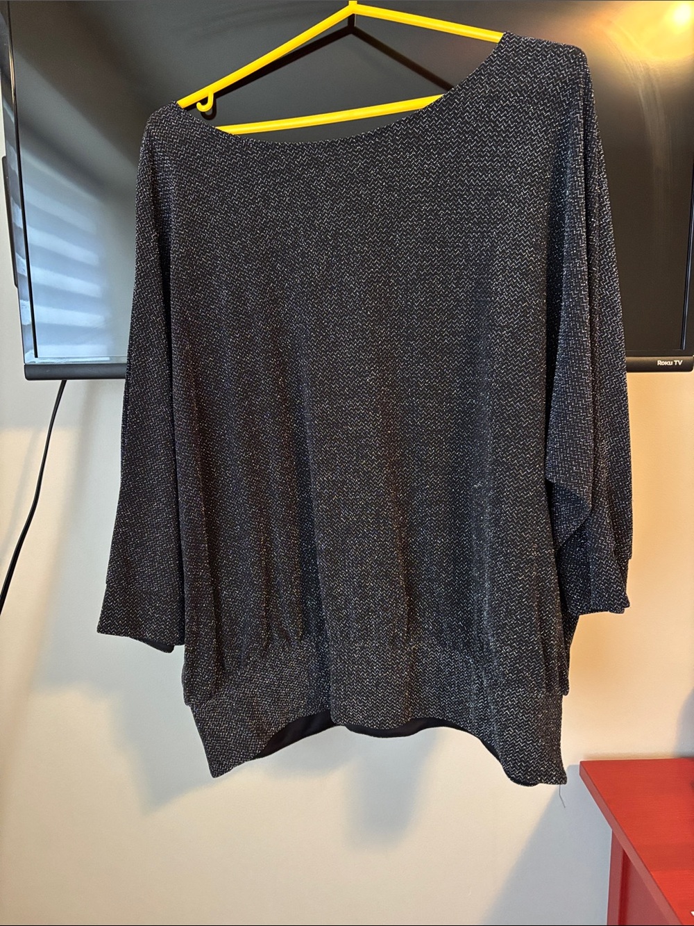 Reitmans Black Metallic Off-the-Shoulder Knit Sweater